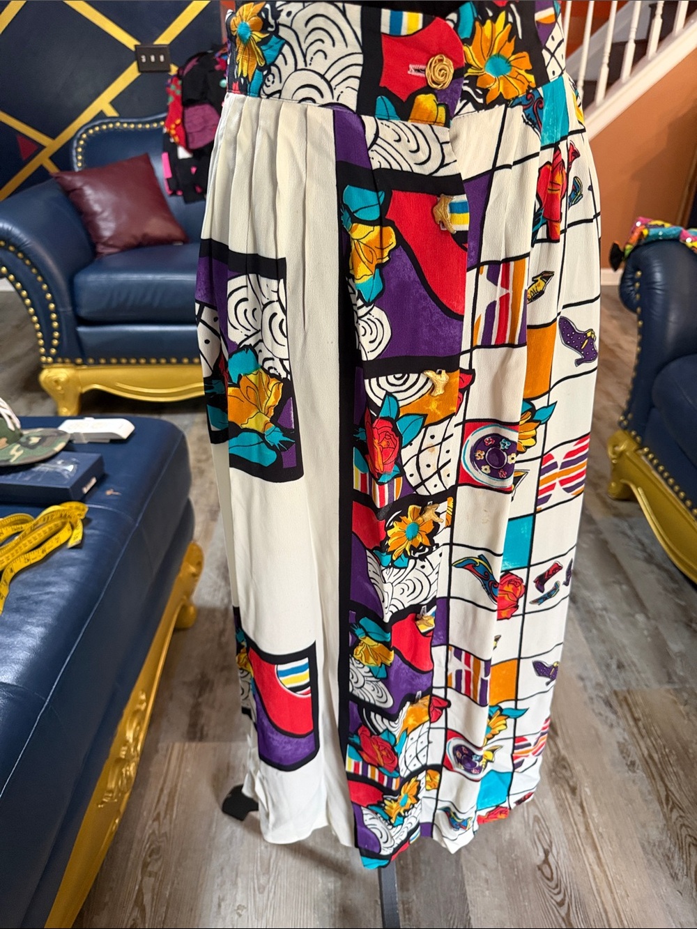 Vintage A.K.F. Colorful Graphic Print Maxi Skirt